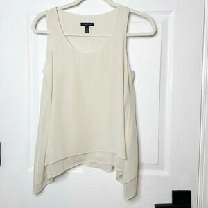EILEEN FISHER Ivory 100% Silk Asymmetrical Hem Layered Blouse Size‎ Petite Small
